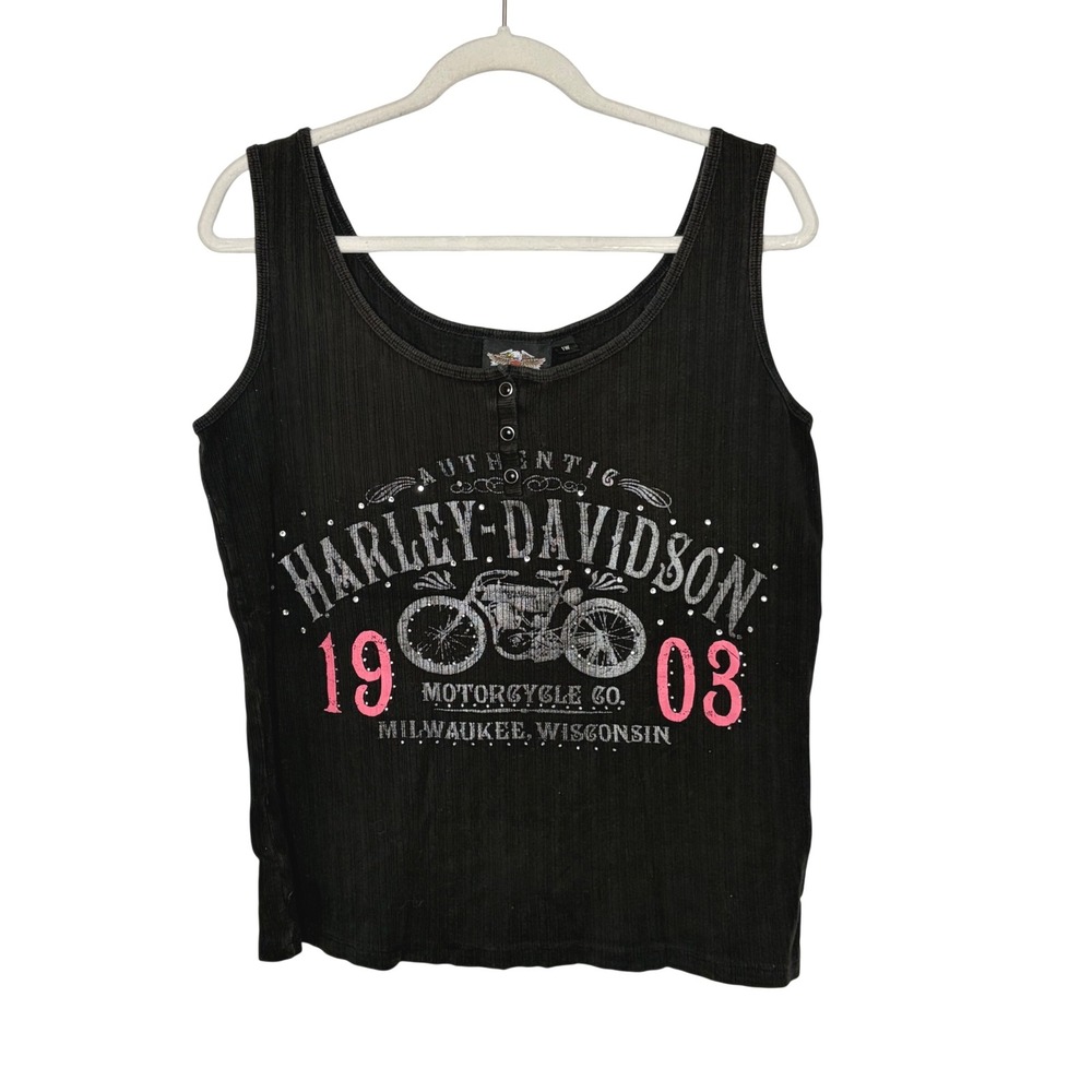 Harley-Davidson 1903 Rhinestone Ribbed Tank Top Black Size 1W Large
